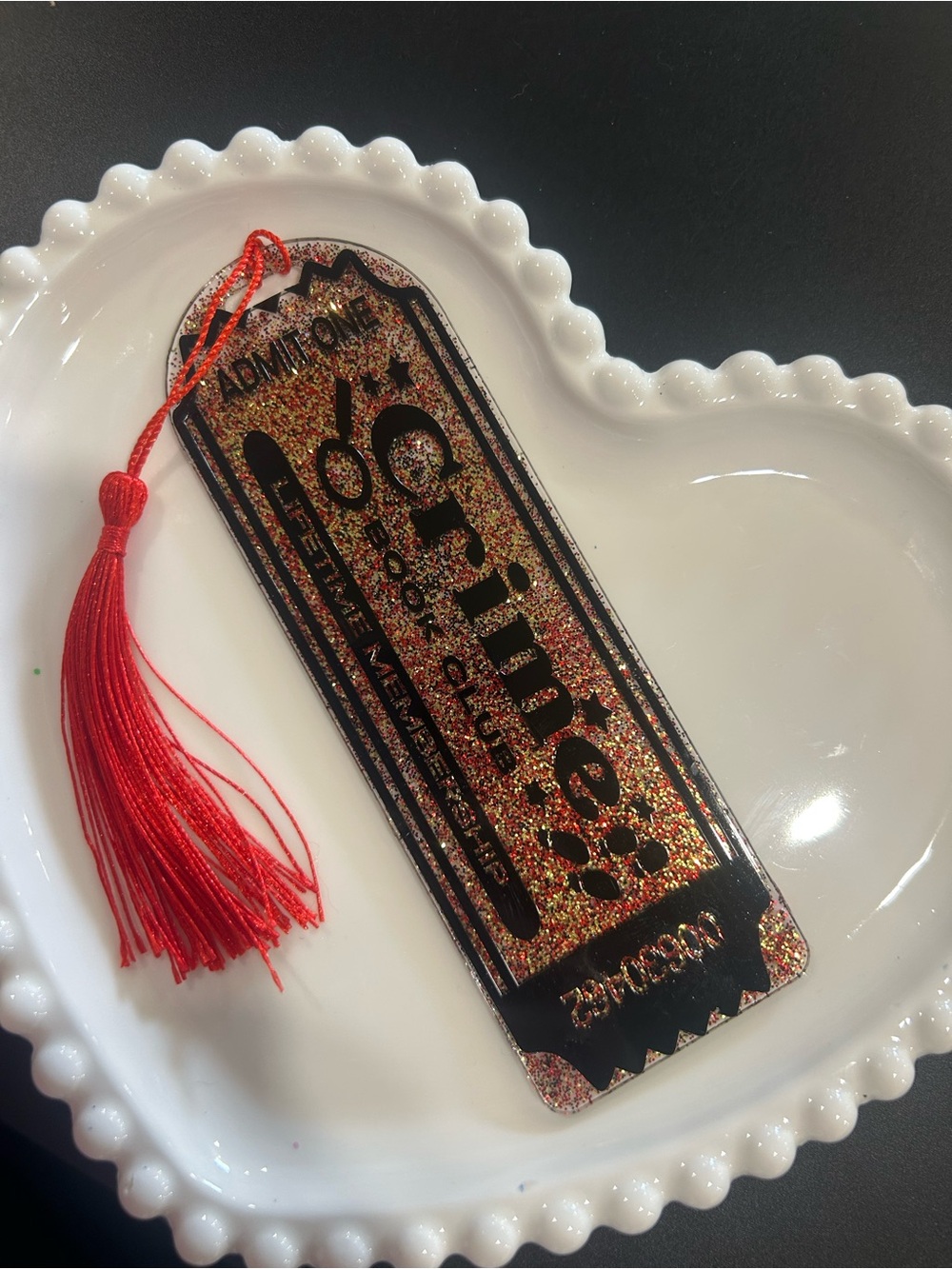 Red Glitter 'Grimes Book Club' Bookmark with Tassel